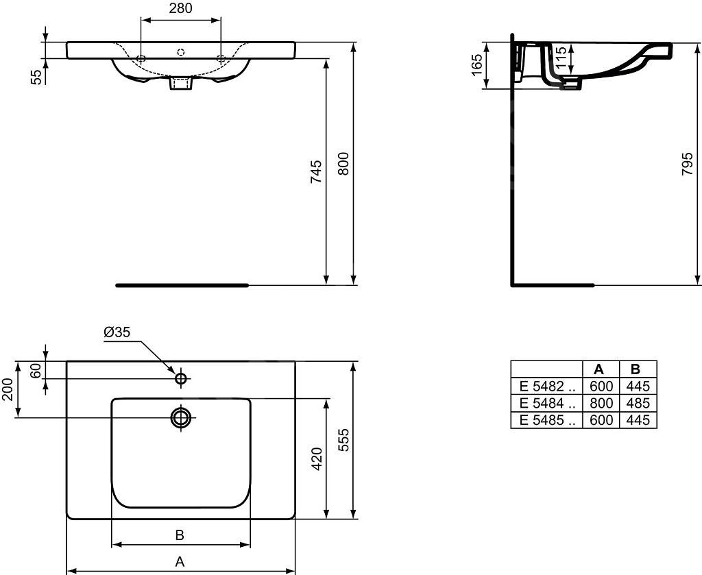 Ideal Standard Connect Freedom Umývadlo 800 mm E548401 - galéria #1