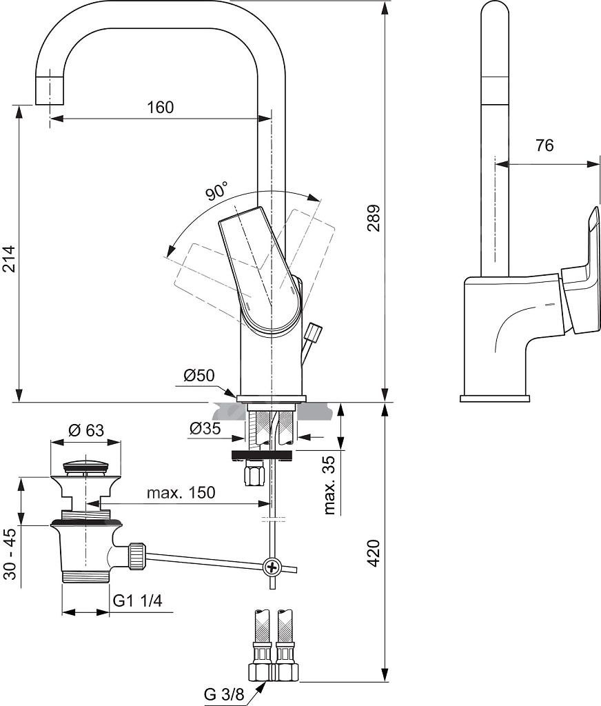 Ideal Standard Tesi Umývadlová batéria s výtokom A6571AA - galéria #1