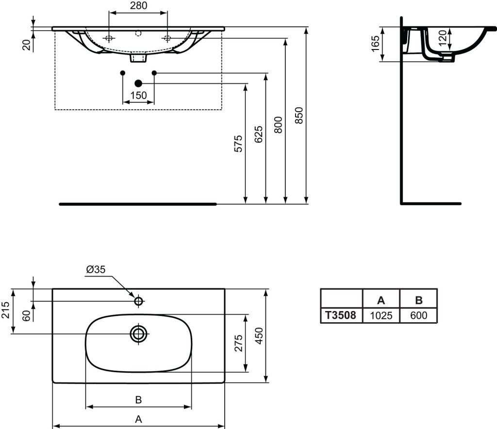 Ideal Standard Tesi Umývadlo 100 cm, biele T350801 - galéria #4