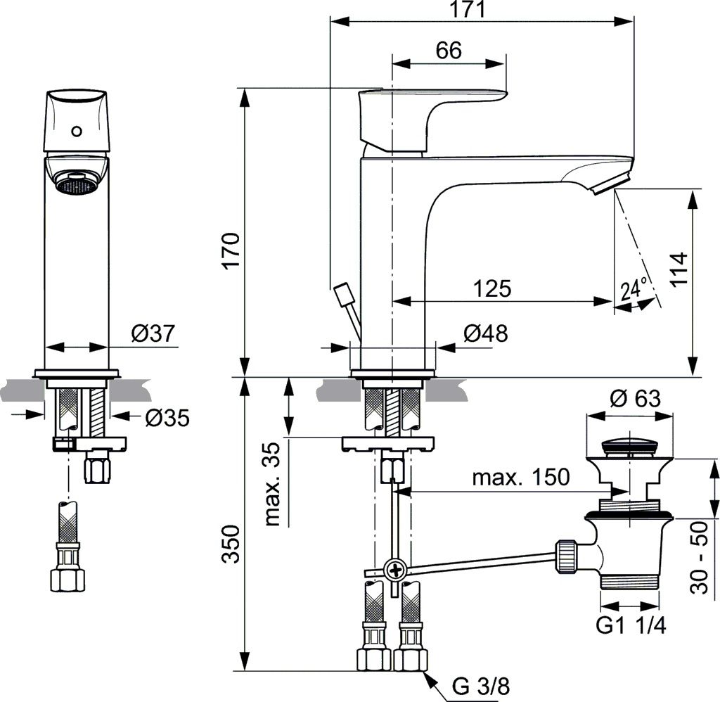 Ideal Standard Connect Air Basin Umývadlová batéria GRANDE A7012AA - galéria #1