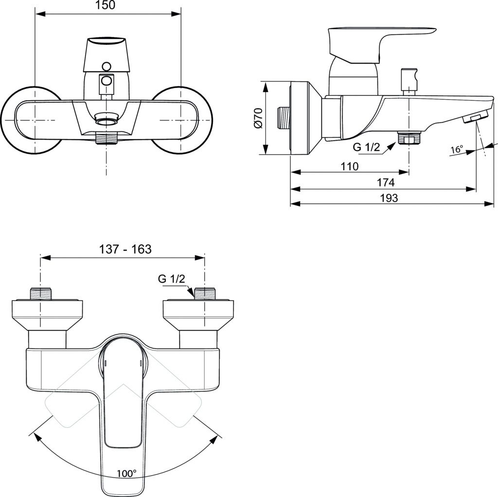 Ideal Standard Connect Air Nástenná vaňová batéria A7033AA - galéria #1