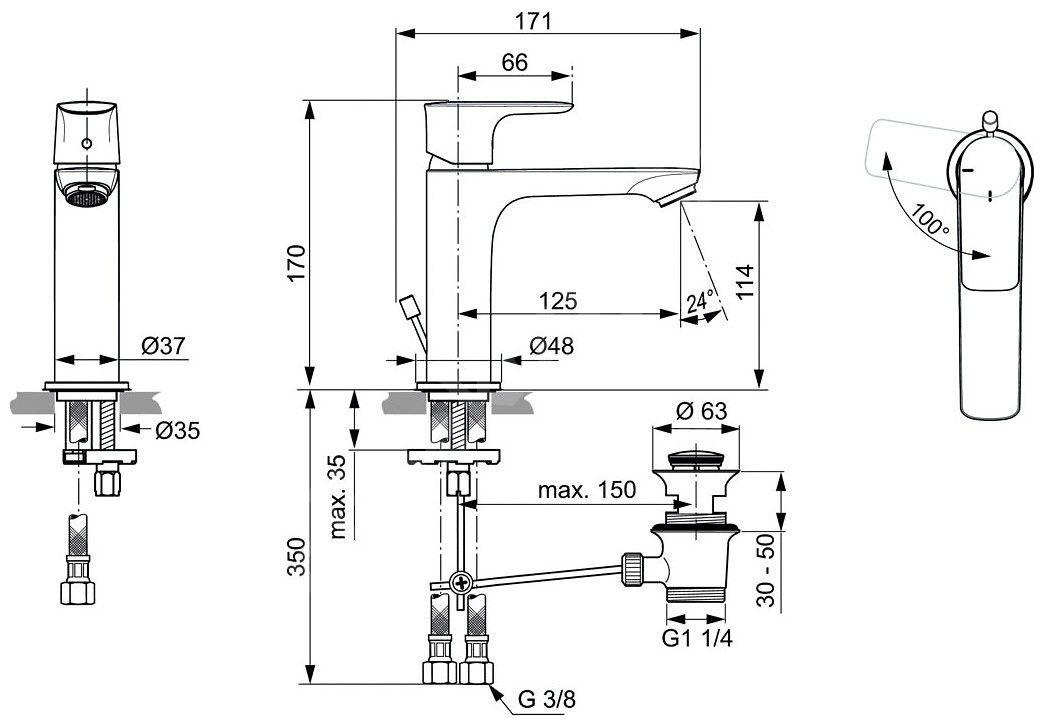 Ideal Standard Connect Air Umývadlová batéria bluestart s odpadovou súpravou A7013AA - galéria #1