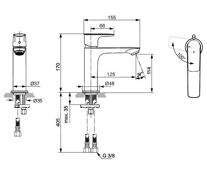 Ideal Standard Connect Air Umývadlová batéria bluestart bez odpadu A7016AA - galéria #1