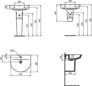 Ideal Standard Connect Air Umývadlo oblúkové, 55x46 cm Ideal Plus biele E0698MA - galéria #1