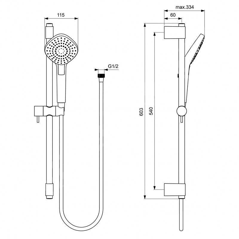 Ideal Standard Idealrain Evo Jet sprchová súprava Diamond, 600 mm tyč s ručnou sprchou B2234AA - galéria #1