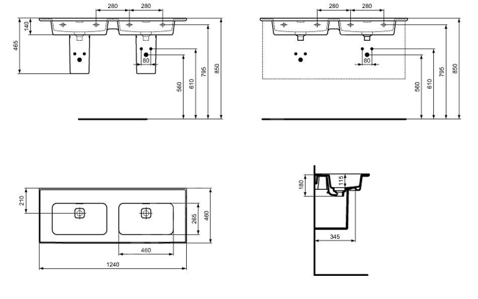 Ideal Standard Strada II Dvojité umývadlo 120 cm, bez otvoru na batériu T363601 - galéria #1