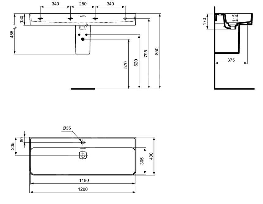 Ideal Standard Strada II Umývadlo 120 cm s brúseným spodným okrajom T364701 - galéria #1