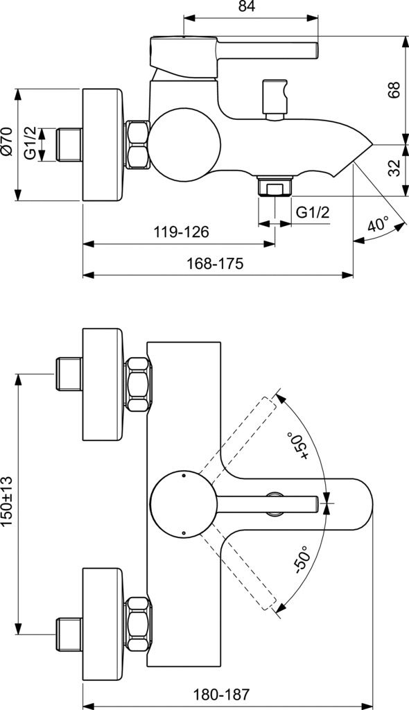 Ideal Standard Ceraline Nástenná vaňová batéria, chróm BC199AA - galéria #1