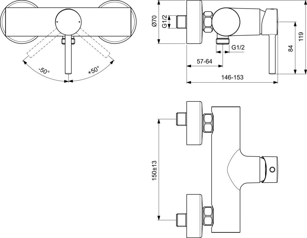 Ideal Standard Ceraline Nástenná sprchová batéria, chróm BC200AA - galéria #1