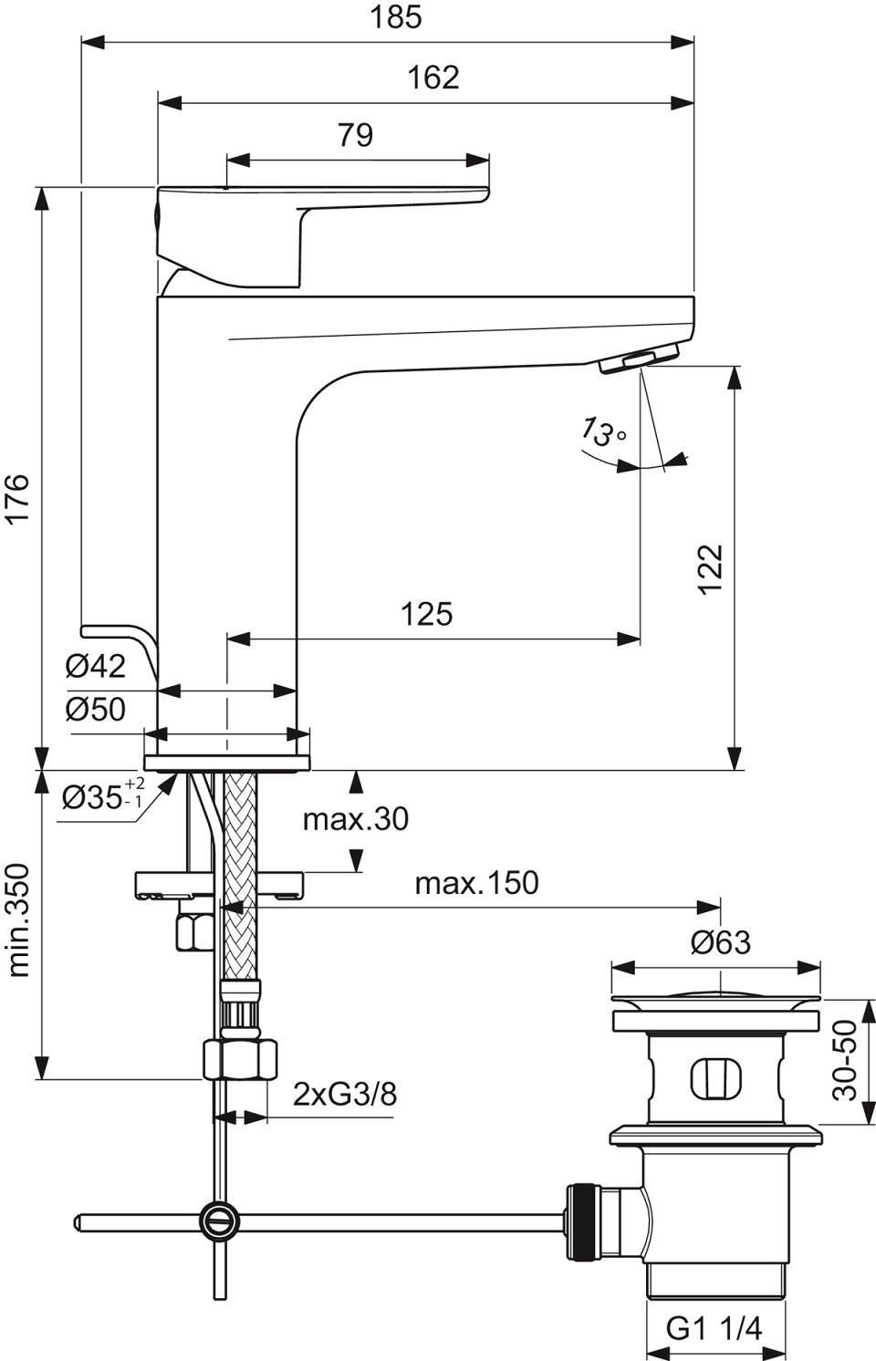 Ideal Standard Cerafine O Umývadlová batéria s výtokom, chróm BC699AA - galéria #7