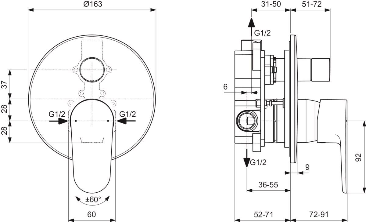 Ideal Standard Cerafine O Vaňová batéria s telom, chróm A7193AA - galéria #4
