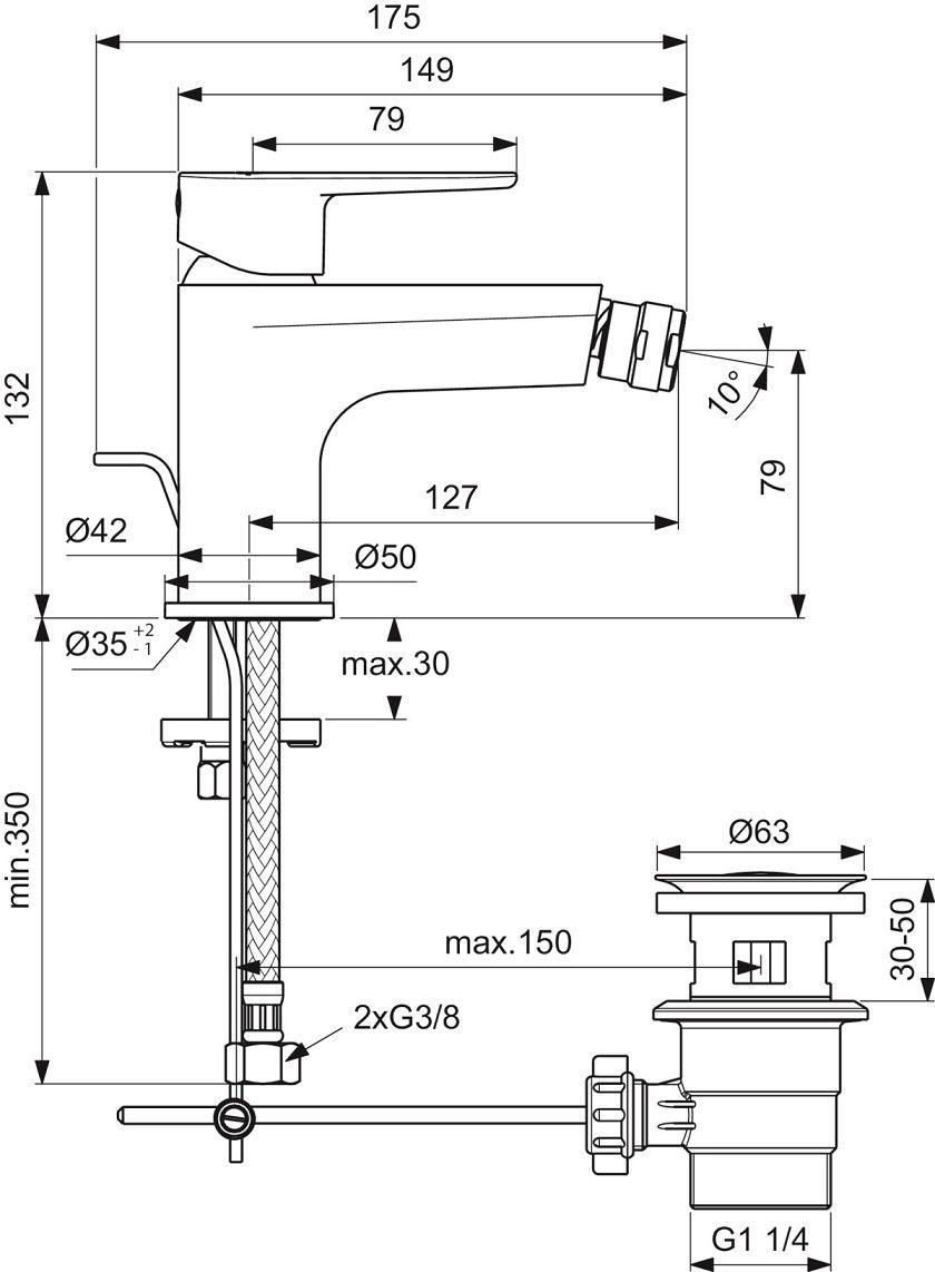 Ideal Standard Cerafine O Bidetová batéria s odpadom, chróm BC498AA - galéria #5