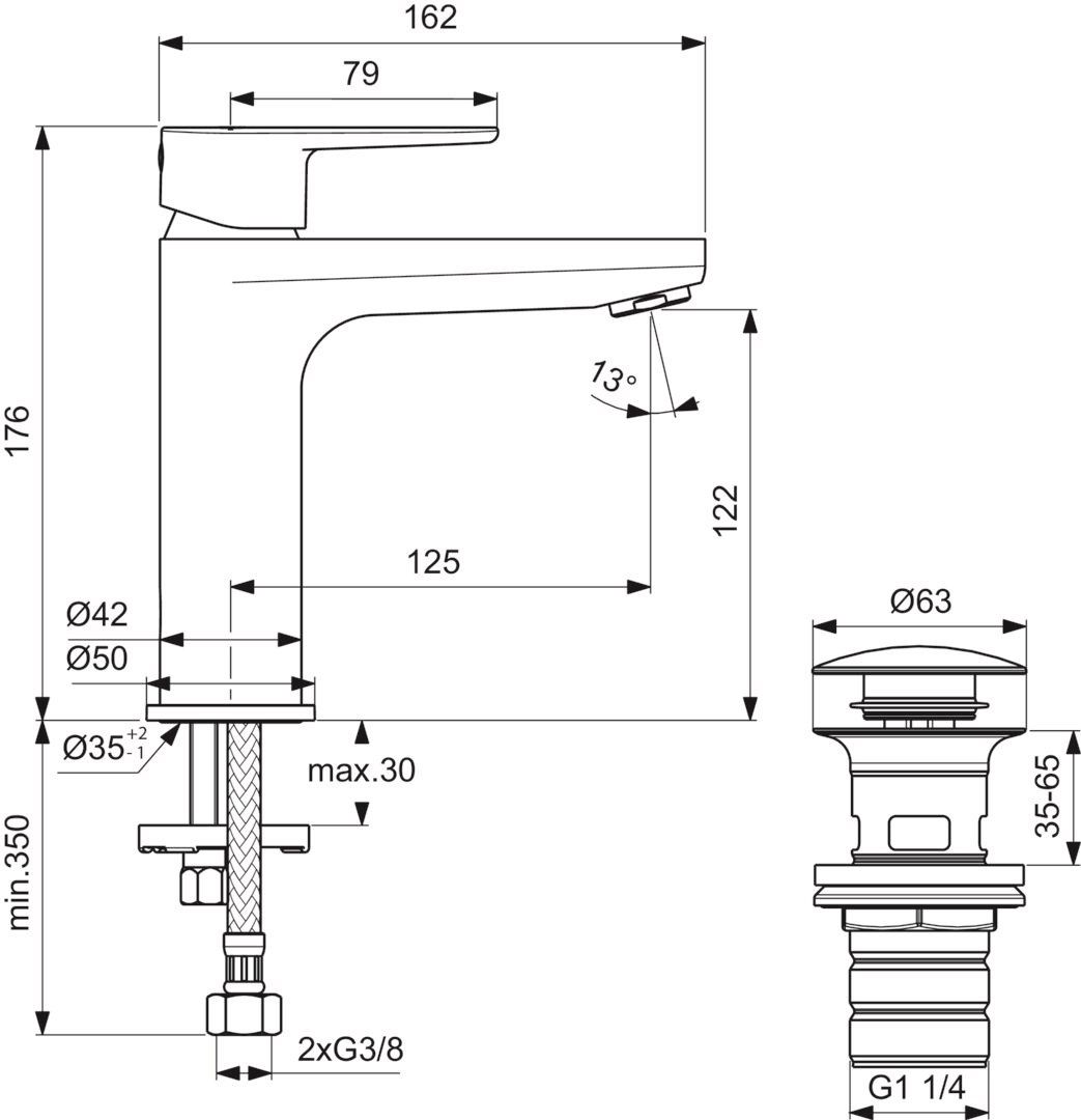 Ideal Standard Cerafine O Umývadlová batéria s výtokom Click-Clack, čierna BD131XG - galéria #7