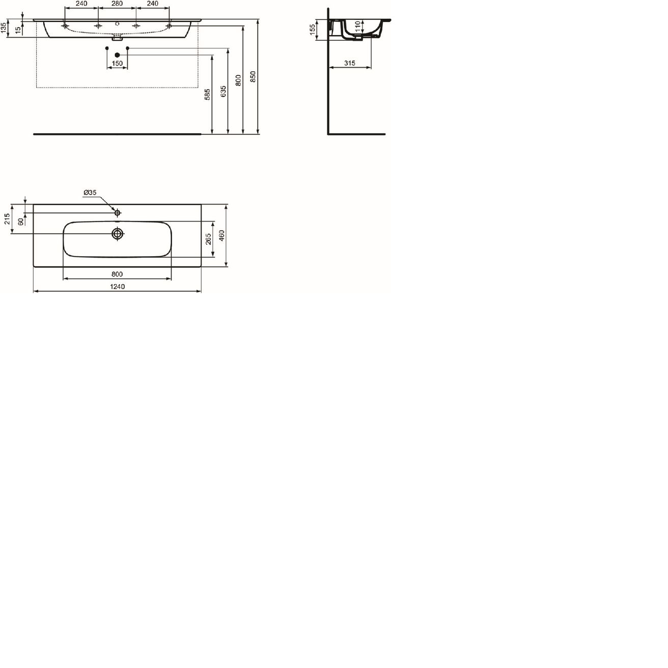 Ideal Standard i.Life A Nábytok umývadlo 124 cm, biele T462201 - galéria #3