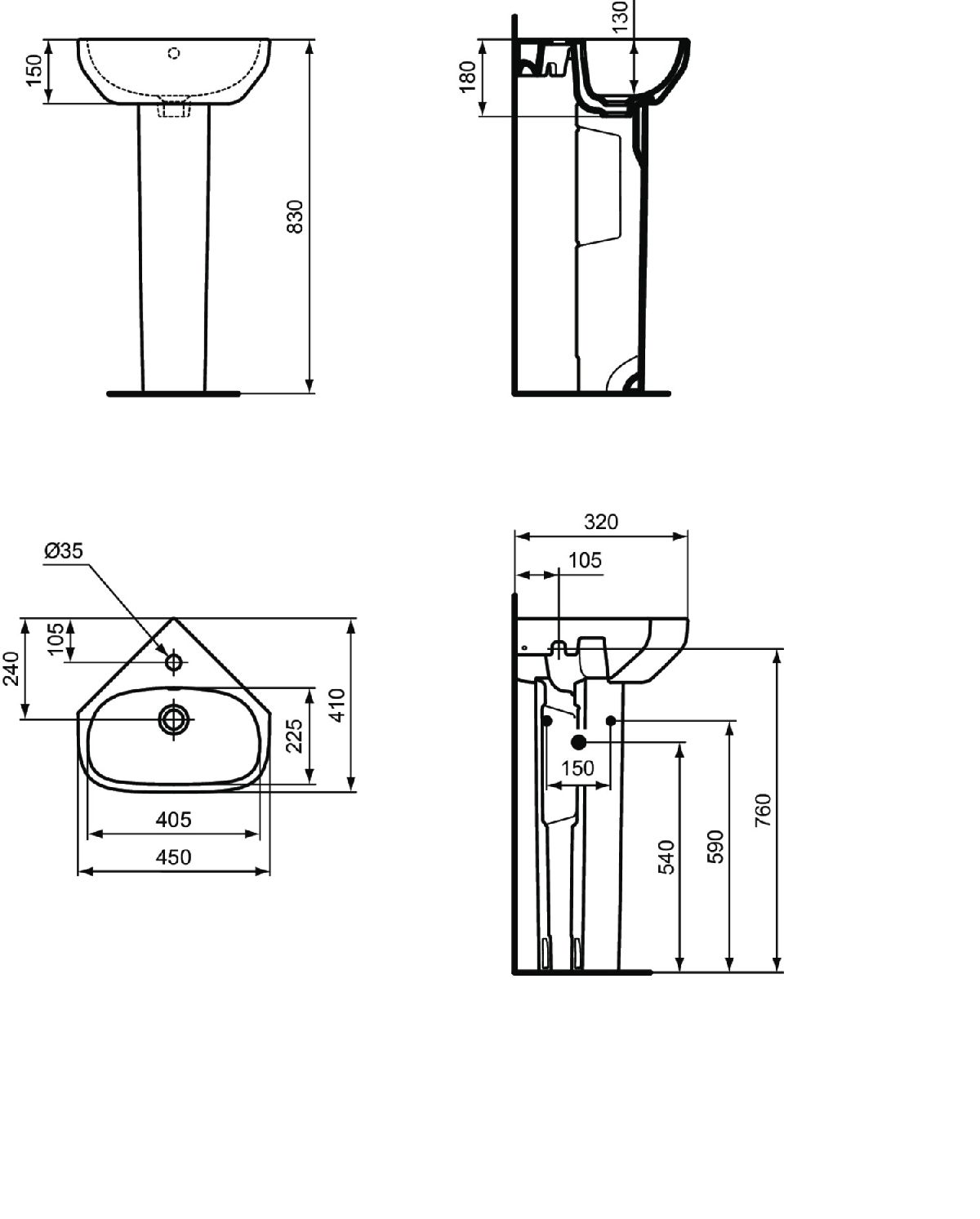 Ideal Standard i.Life A Rohové umývadlo 45 cm, biele T471101 - galéria #3
