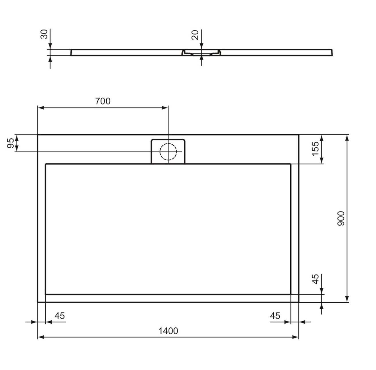 Ideal Standard i.Life Sprchová vanička liata 140 x 90 cm, hranatá čierna T5222FV - galéria #4