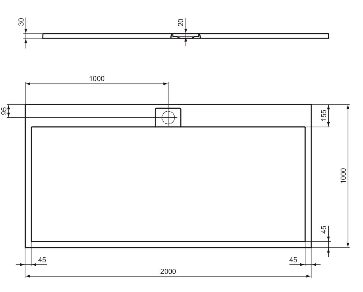 Ideal Standard i.Life Sprchová vanička liata 200 x 100 cm, hranatá čierna T5235FV - galéria #4