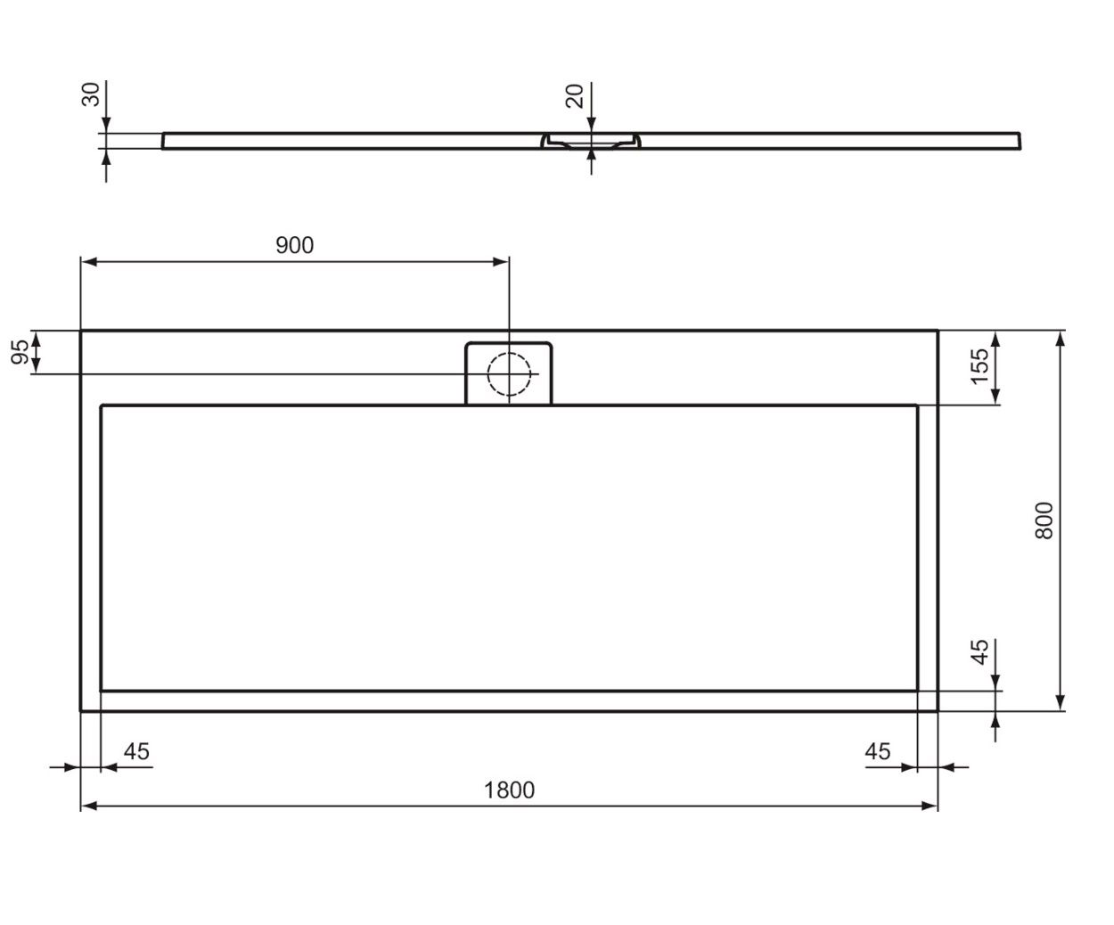 Ideal Standard i.Life Sprchová vanička liata 180 x 80 cm, betónová sivá T5236FS - galéria #4