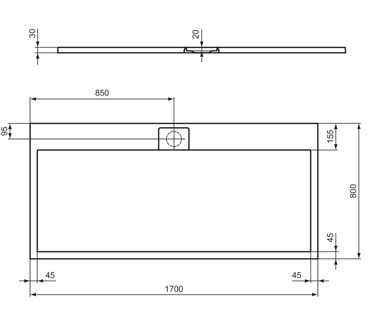 Ideal Standard i.Life Sprchová vanička 170 x 80 cm, hranatá čierna T5238FV - galéria #4
