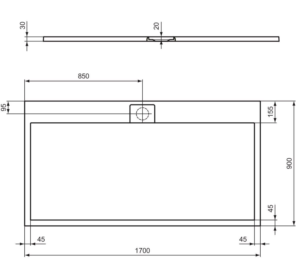 Ideal Standard i.Life Sprchová vanička 170 x 90 cm, hranatá čierna T5239FV - galéria #4