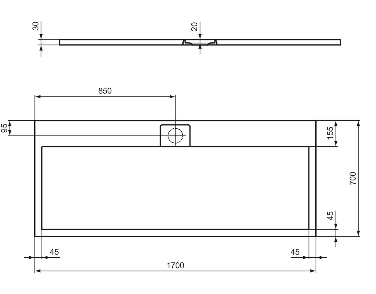 Ideal Standard i.Life Odlievaná sprchová vanička 170 x 70 cm, betónová sivá T5244FS - galéria #4