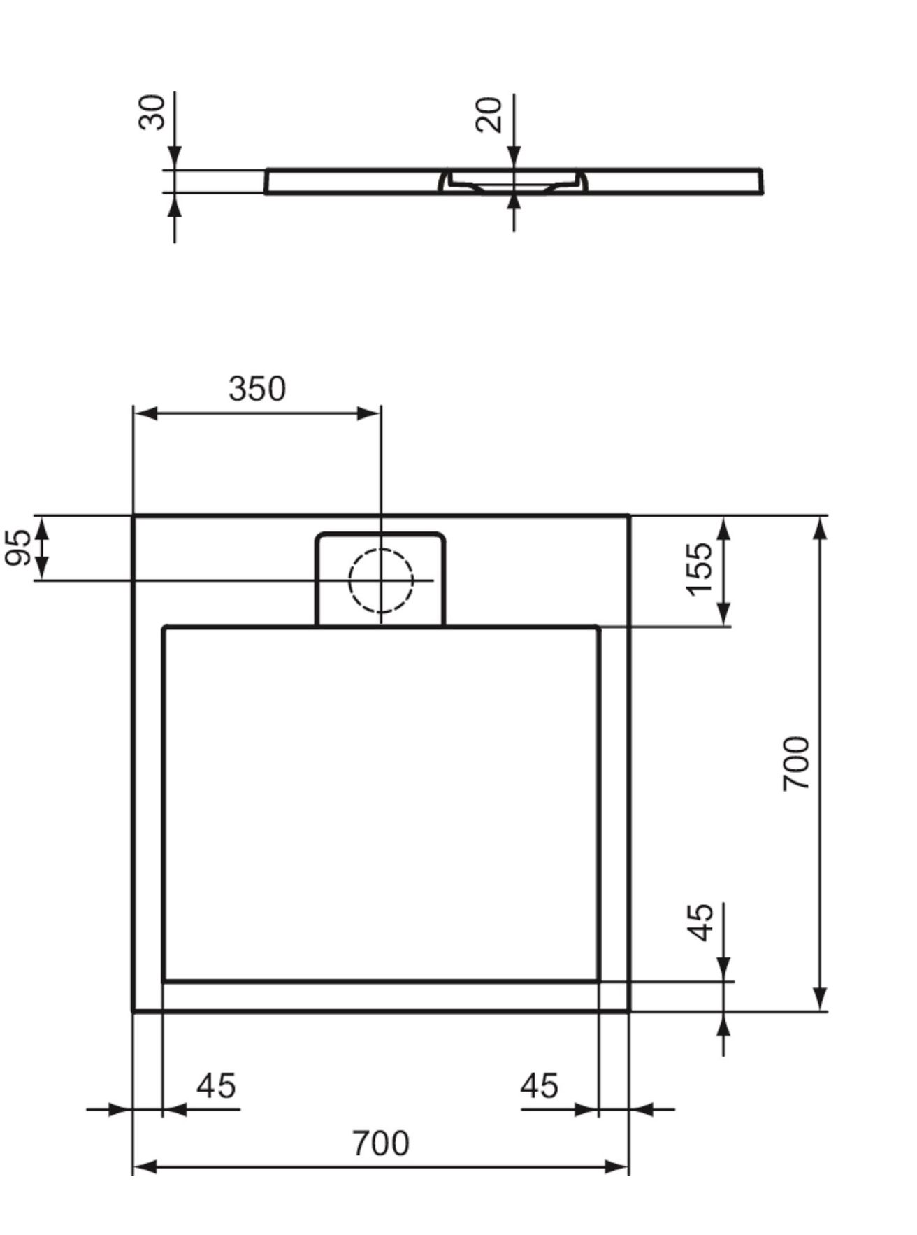 Ideal Standard i.Life Sprchová vanička liata 70 x 70 cm, hranatá čierna T5246FV - galéria #5