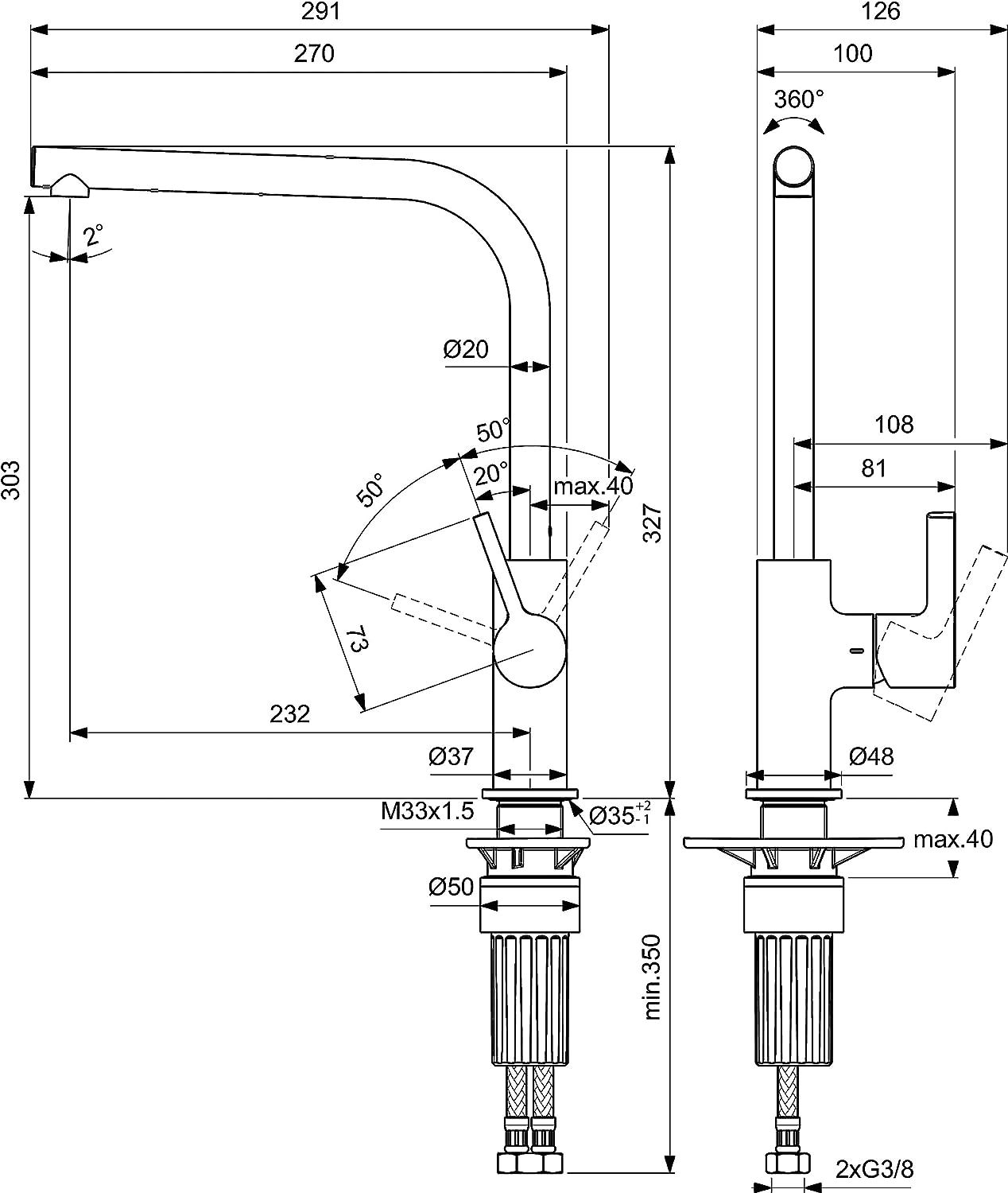 Ideal Standard Gusto Otočná umývadlová batéria s reguláciou prietoku, margneticky sivá BD418A5 - galéria #3