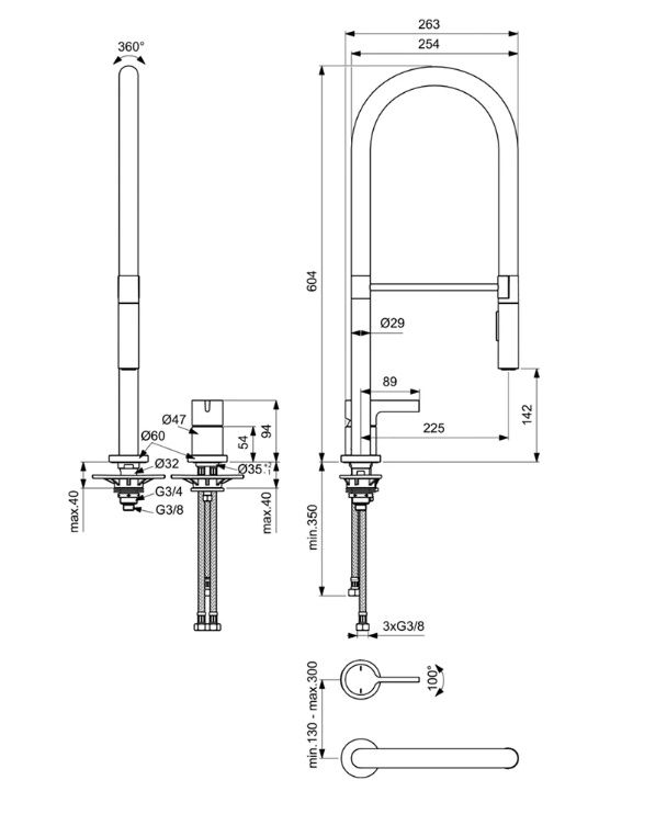 Ideal Standard Gusto Semi-Pro 2-otvorová drezová batéria so sprchou, 2jet - chróm BD425AA - galéria #4