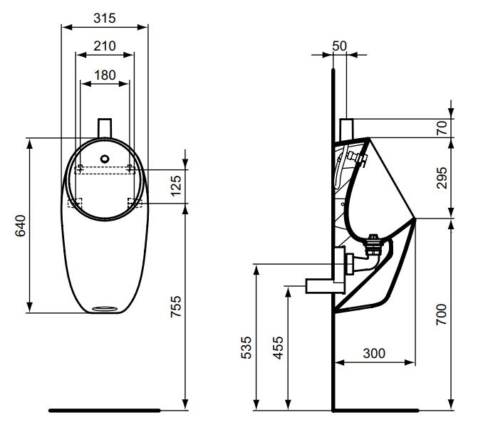 Ideal Standard i.life Pisoár, vrchné plnenie, biely E253601 - galéria #4