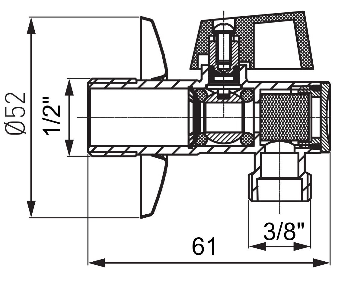 Rohový ventil EBS s filtrom 1/2 "x3/8", hliníková páka EZ1238KF - galéria #1