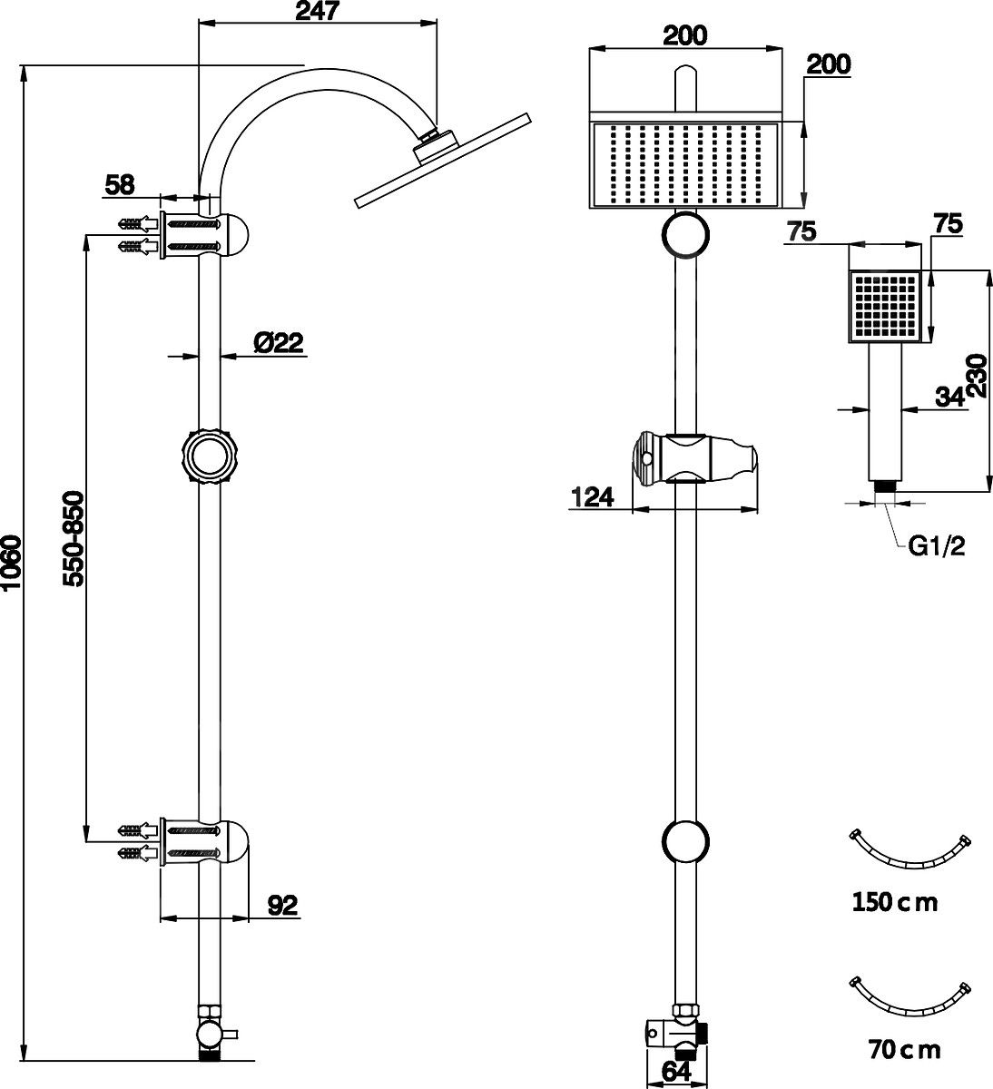 Novaservis Výška sprchovej súpravy 1060 mm SET031,0 - galéria #1