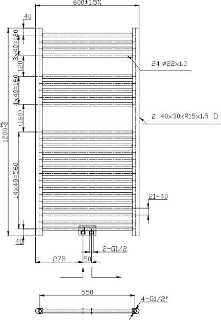 Novaservis 600/1200/RS,0 Radiátor kombinovaný, 60x120cm, chróm - galéria #1