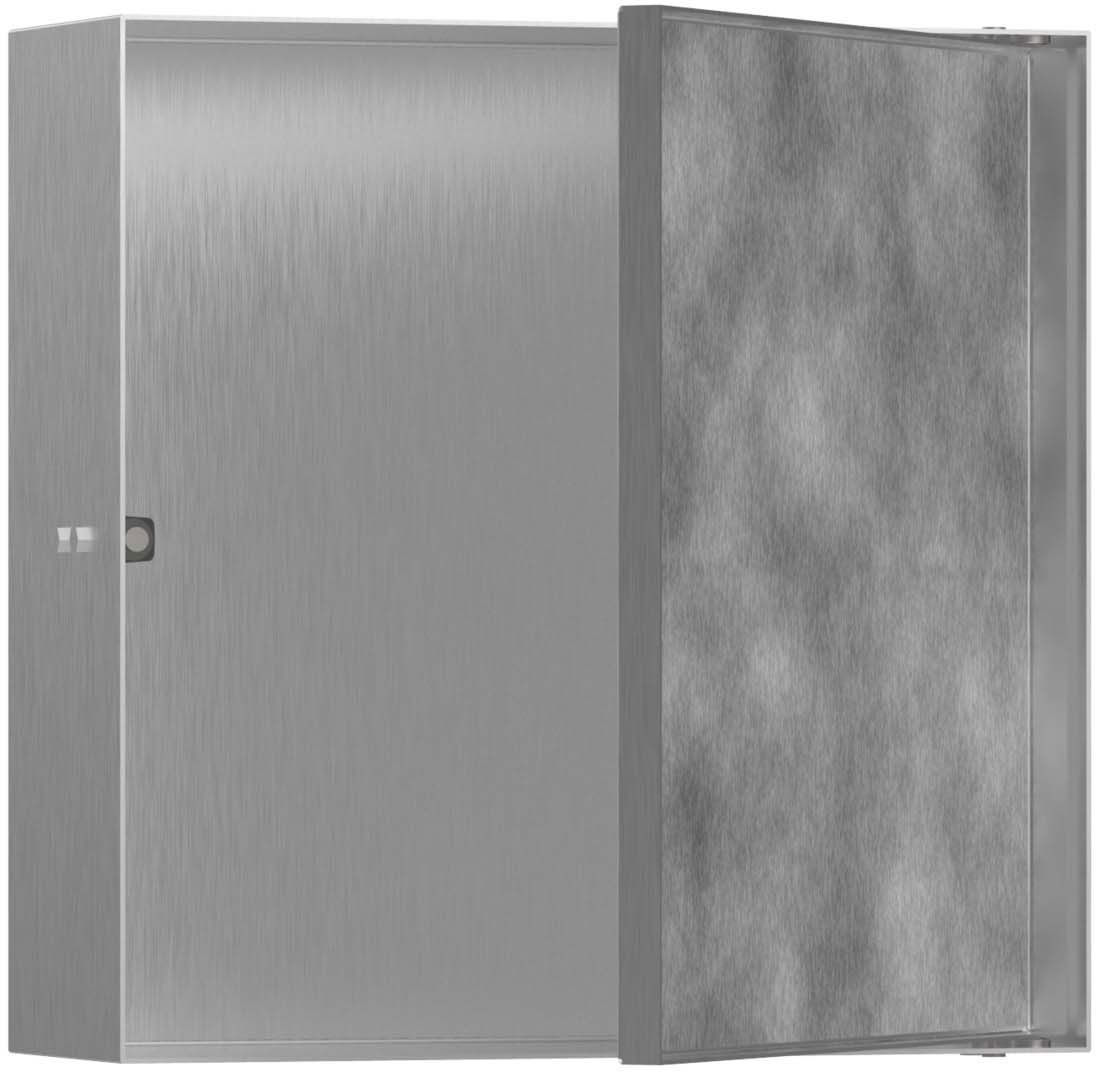 Hansgrohe XtraStoris Rock Zápustná polica s dvierkami na obkladačky 30x30x10 cm, brúsená nerezová oceľ 56085800