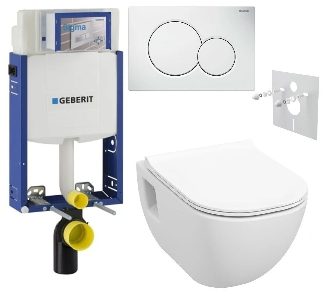 Geberit Set modulu na zamurovanie, tlačidlá a závesne WC Diana New s WC doskou, biela KBE064