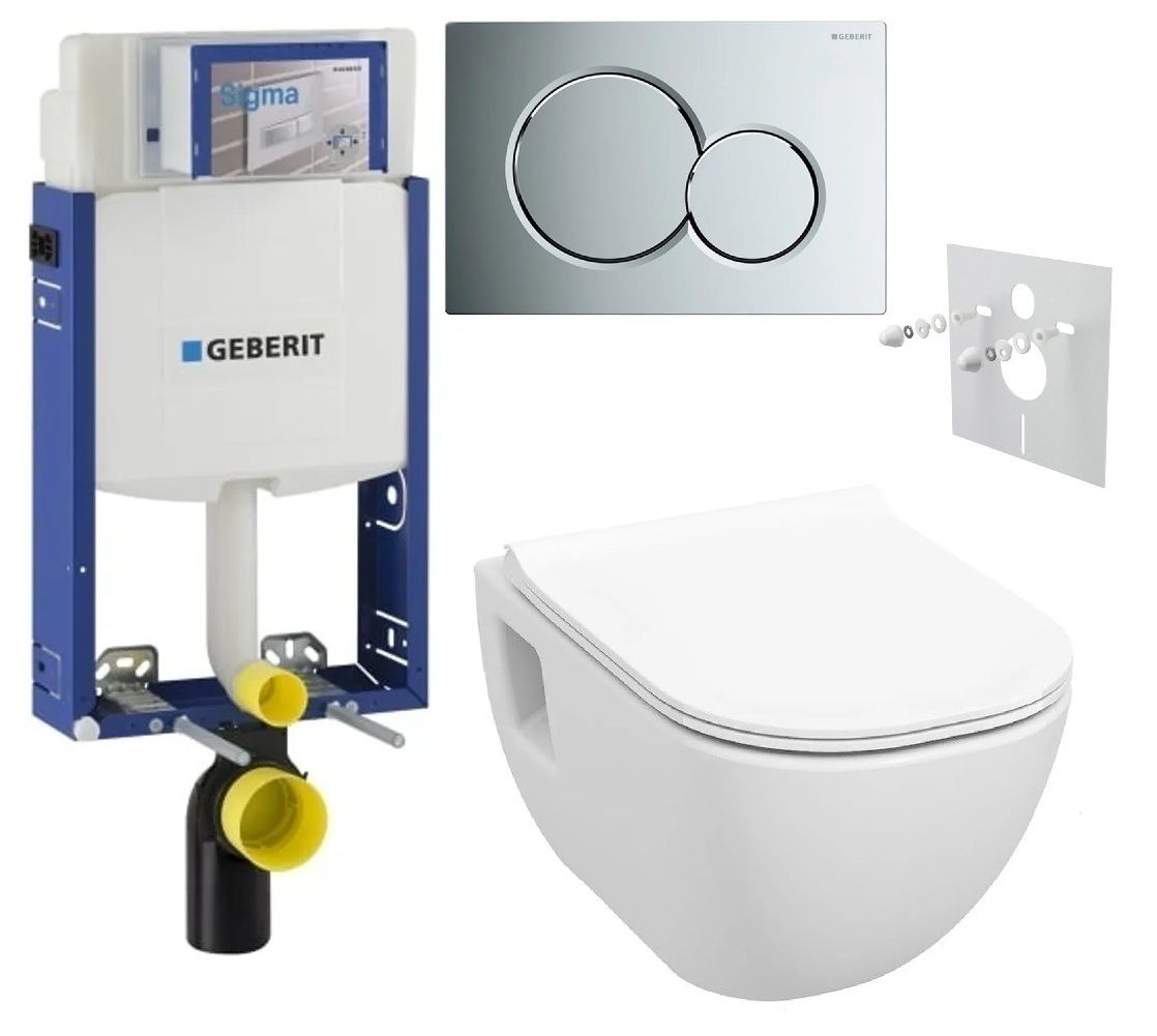 Geberit Set modulu na zamurovanie, tlačidlá a závesne WC Diana New s WC doskou, chróm KBE065