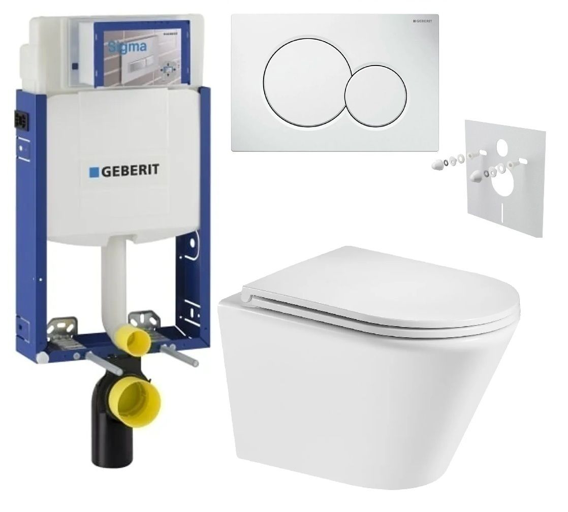 Geberit Set modulu na zamurovanie, tlačidlá a závesne WC Spinex s WC doskou, biela KBE091