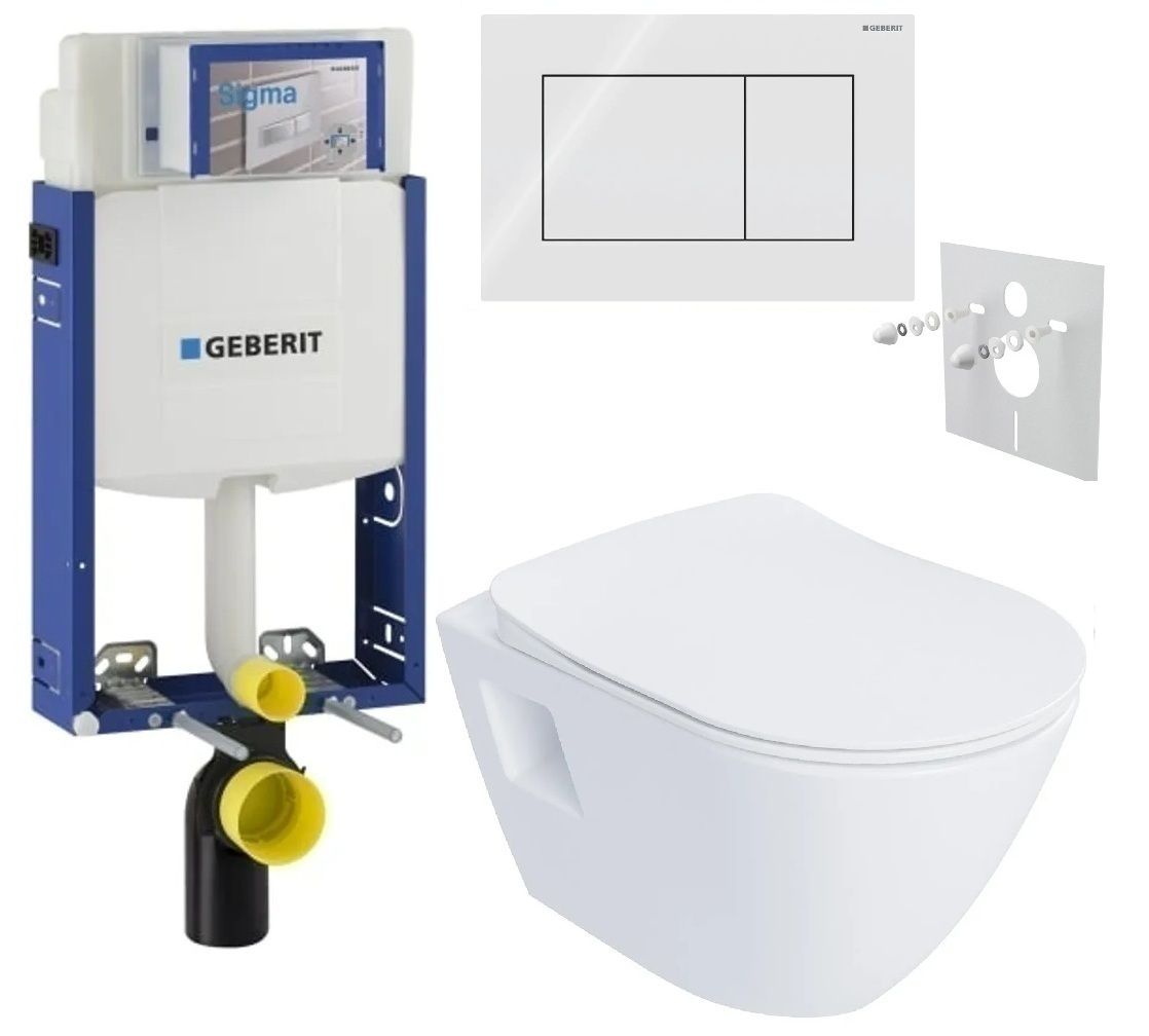 Geberit Set modulu na zamurovanie, tlačidlá a závesne WC Urban s WC doskou, biela KBE107