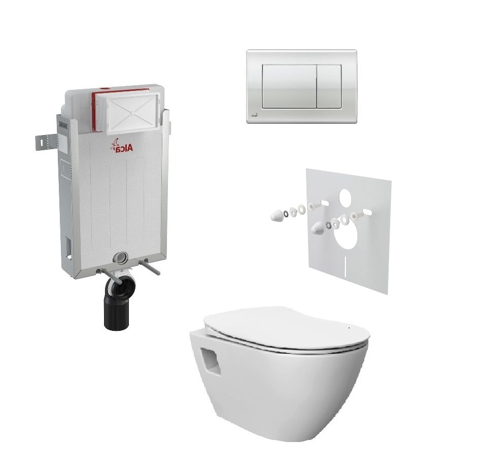 Alcadrain Set modul, ovládacie tlačidlo, WC Rimless a sedátko KMPLALCAEBS1