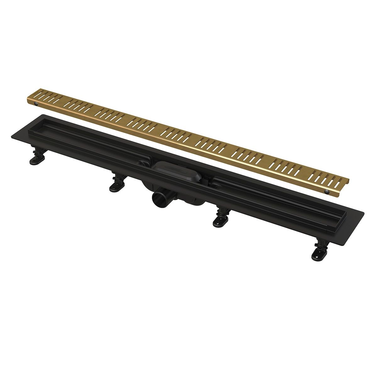 Alcadrain Jednoduchý sprchový žľab s roštom 95 cm, mosadz/čierna APZ10BLACK-950BRASS