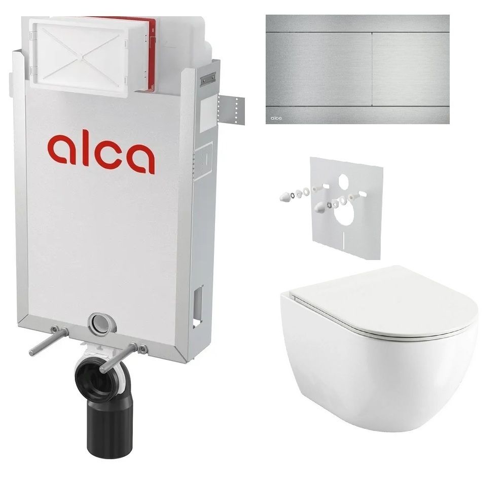 Alcadrain Set modul na stenu, WC Urban City, sedadlo s tlačidlom z nehrdzavejúcej ocele FUN-INOX KAE004