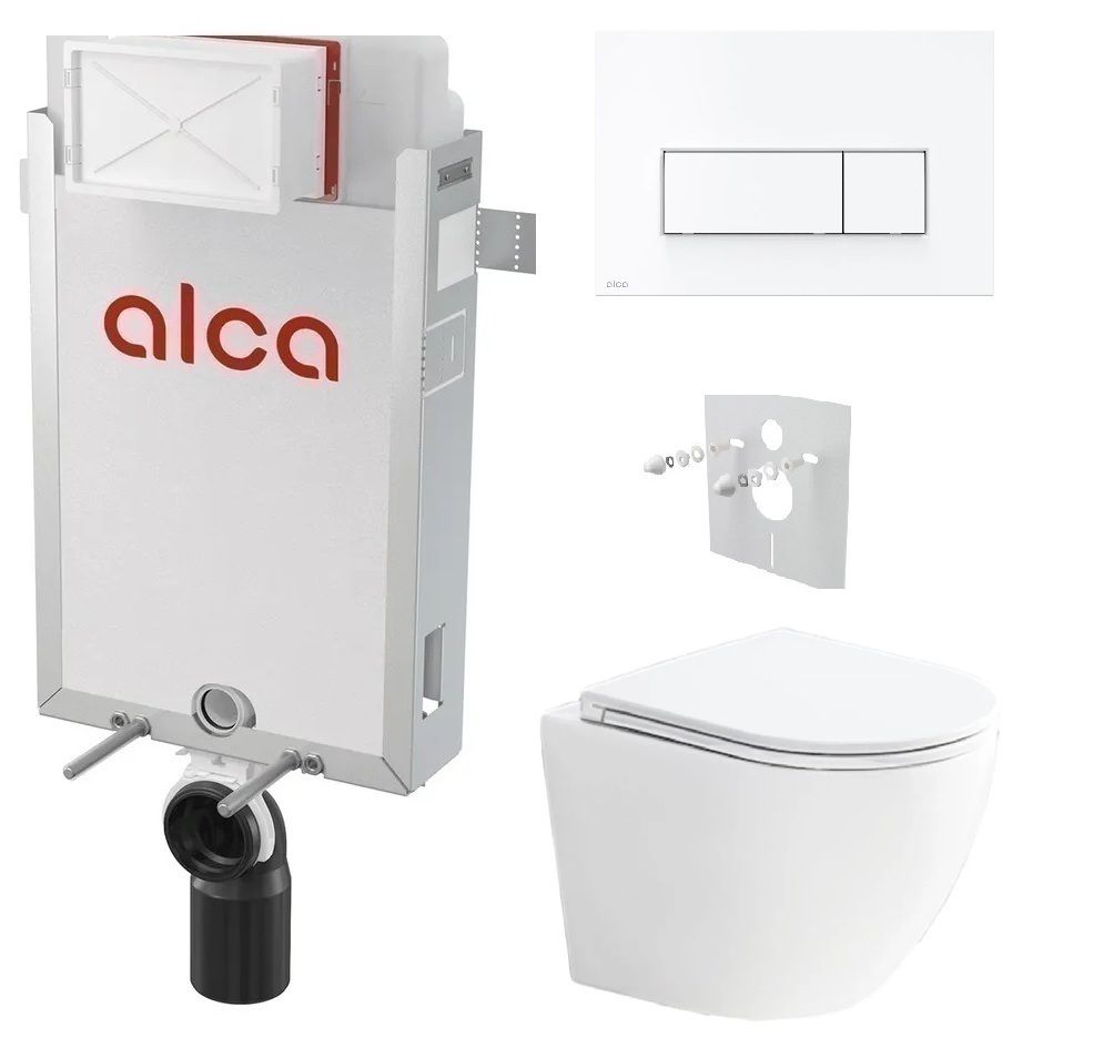 Alcadrain Set modul na stenu, WC Urban Vortex, sedadlo s tlačidlom, biela lesk M570 KAE050