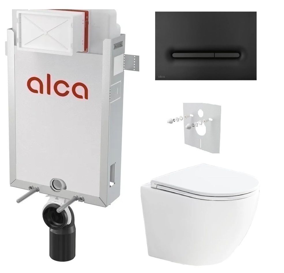 Alcadrain Set modul na stenu, WC Urban Vortex, sedadlo s tlačidlom, čierna mat M1878 KAE055