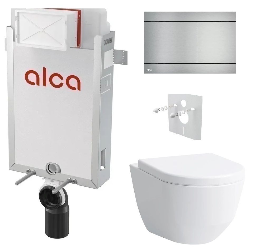 Alcadrain Set modul na stenu, WC Pro, sedadlo s tlačidlom, nerez FUN-INOX KAE061
