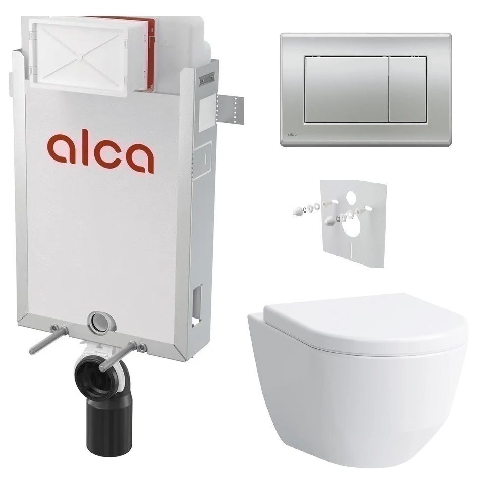 Alcadrain Set modul na stenu, WC Pro, sedadlo s tlačidlom, chróm mat M272 KAE064
