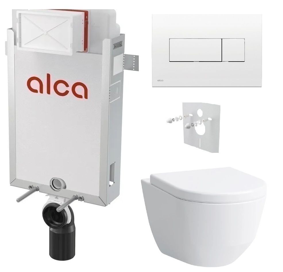 Alcadrain Set modul na stenu, WC Pro, sedadlo s tlačidlom, biela M370 KAE065