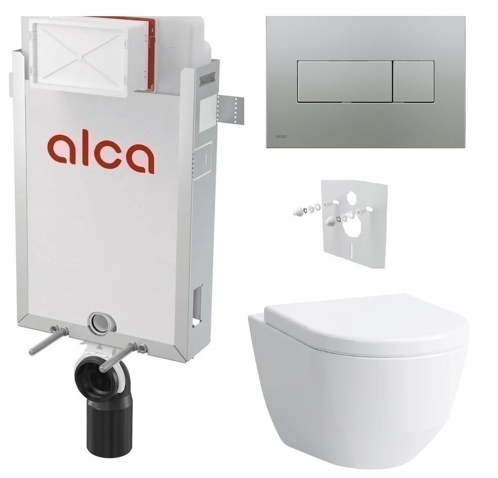 Alcadrain Set modul na stenu, WC Pro, sedadlo s tlačidlom, chrom mat M372 KAE066
