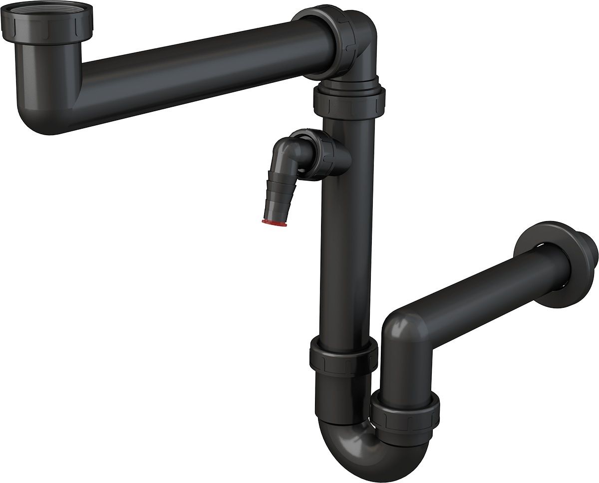 Alcadrain Úsporný drezový sifón s maticou a pripojením 6/4", čierny A872P-ECO