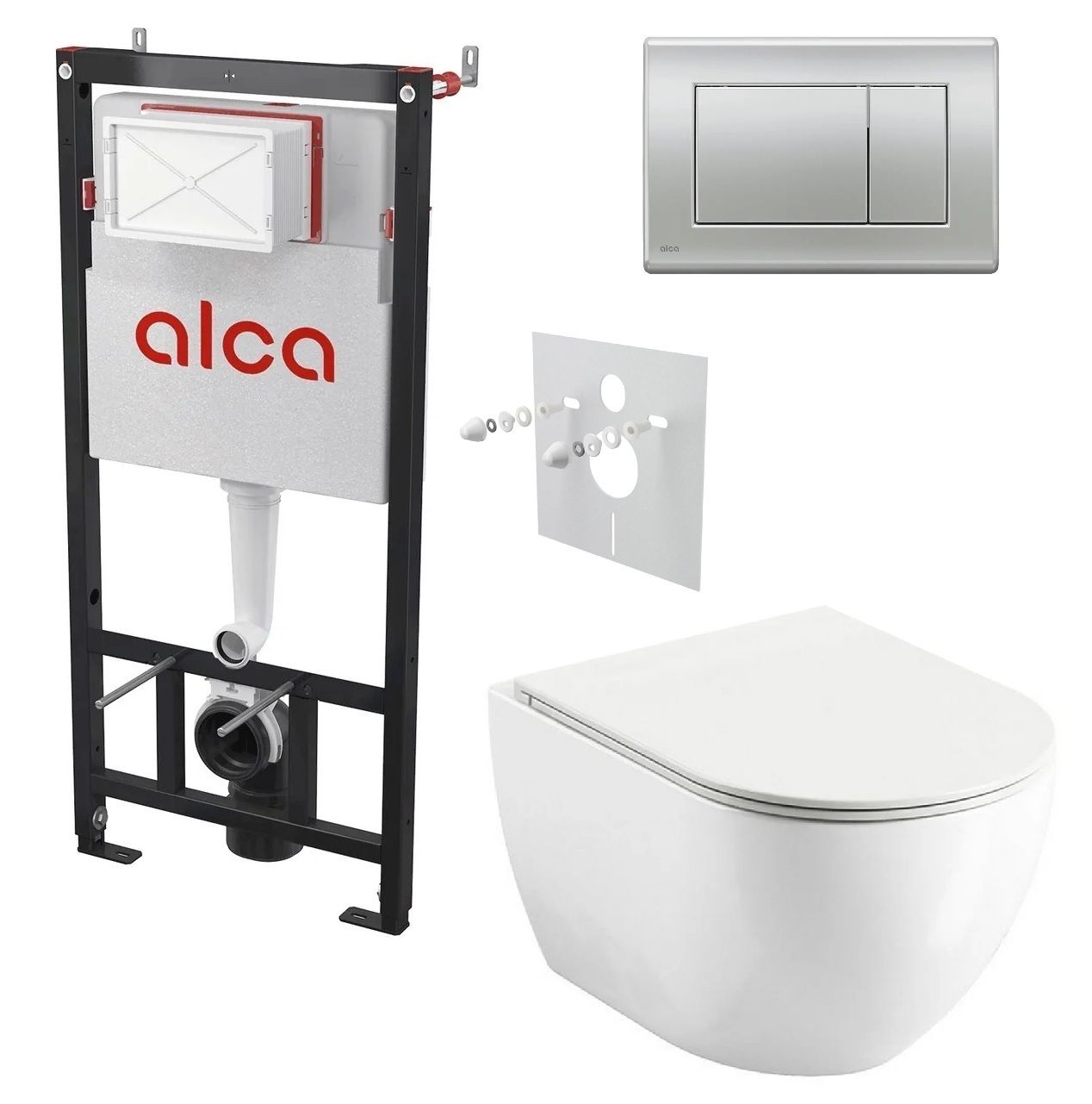 Alcadrain Set modulu do sadrokartónu, WC Urban City, doska a tlačidlo, chróm matná M272
