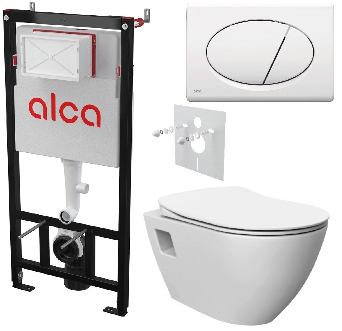 Alcadrain Set modulu do sadrokartónu, WC EBS Urban Rimless, doska a tlačidlá M70 biela