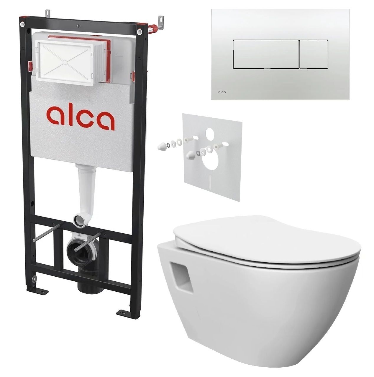 Alcadrain Set modulu do sadrokartónu, WC Urban Rimless, doska a tlačidlá chróm lesk M371